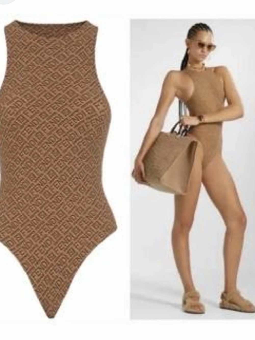 Fendi Brown Monogram Swimwear with Tonal Logo